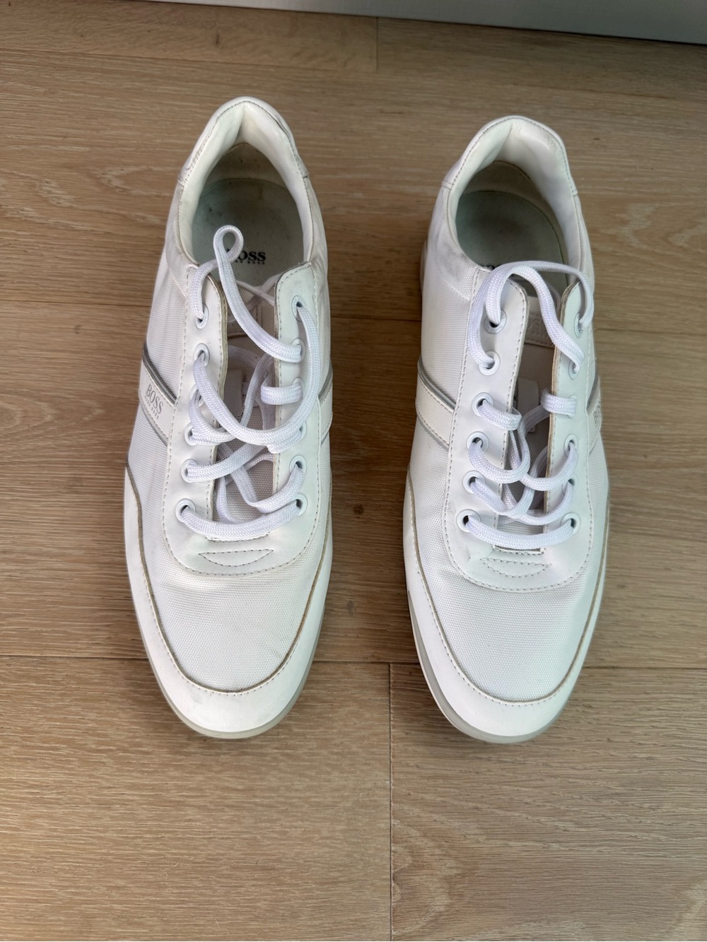 BOSS White Low-Top Lace-Up Sneakers